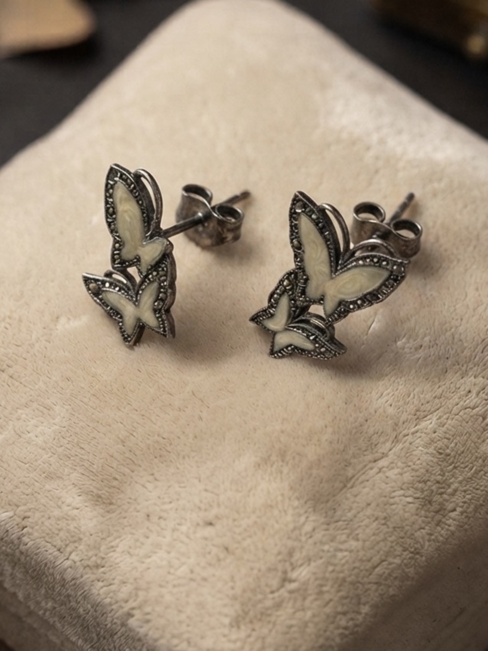 Vintage Avon Butterfly Stud Earrings Enamel and Silver Tone